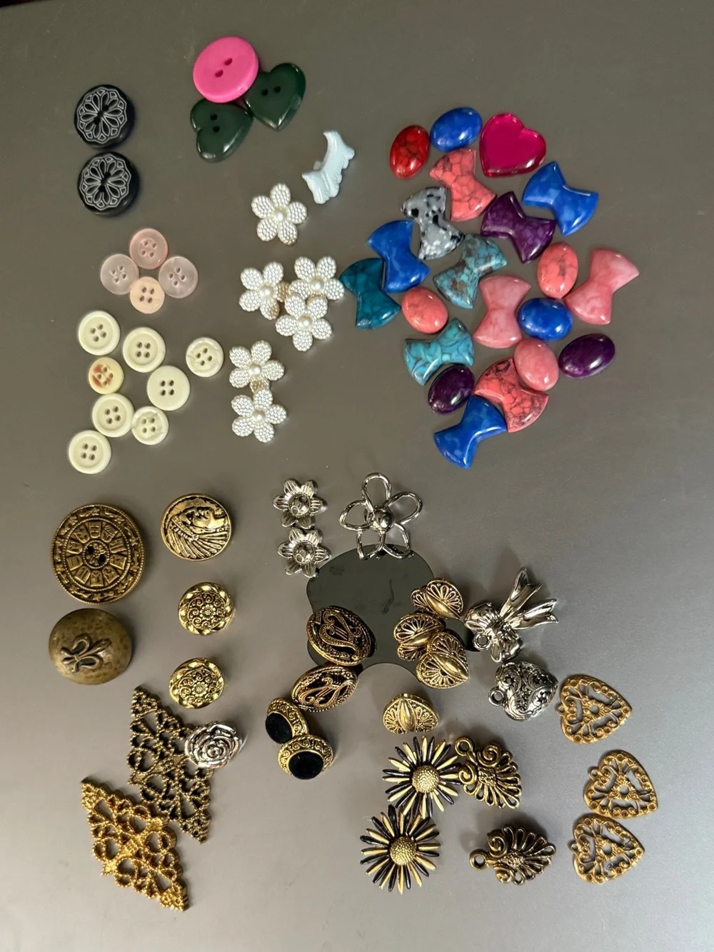 Vintage Craft Button Charms Lot Beads Findings Destash
